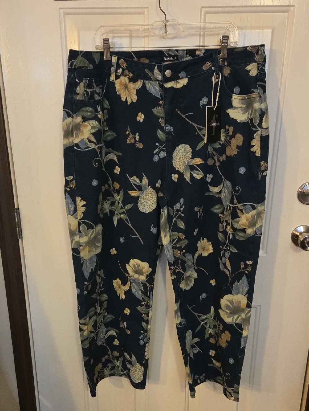 Flamingals Floral Print Wide Leg Jeans Size 18/20 NWT